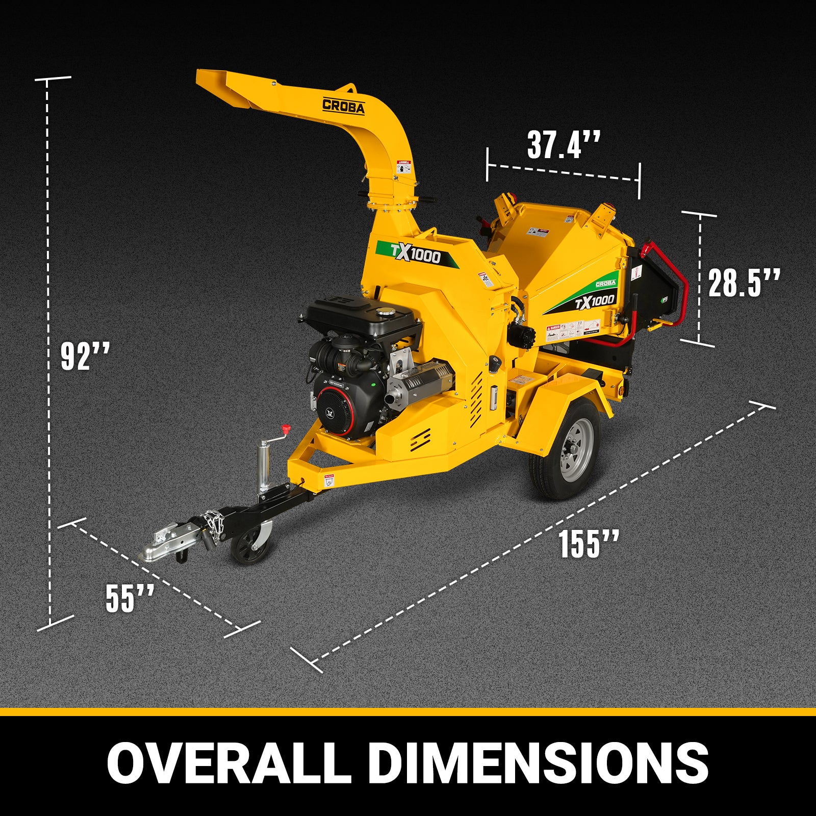 35hp 1000cc ZONSEN E-Start 8 inch Gas Powered Wood Chipper with Intelligent Hydraulic Feeding System , TX1000