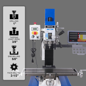 1.5HP 7‘’x 27-1/2‘’ Benchtop Mini Mill Drill Machine, Variable Speed, R8 Spindle, Brushless Motor, 110V, Compact Milling Drilling Tool for Garage Shop, DIY Metalworking without Stand