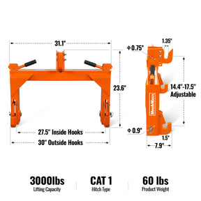 3 Point Quick Hitch Cat 1 for Tractors, Orange, QH1T