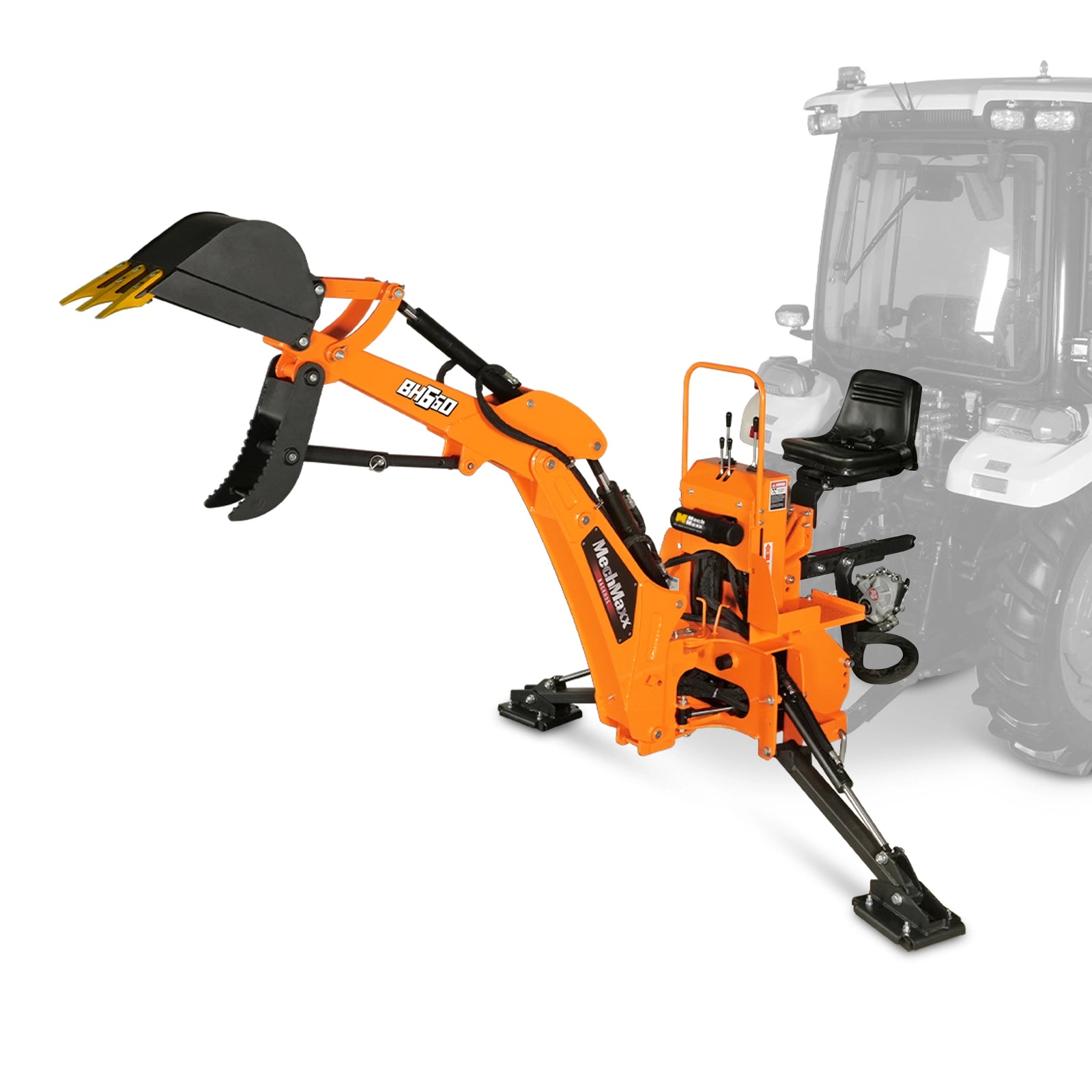 7' Tractor Backhoe Attachment with Mechanical Thumb, 12" Bucket, Self-Contained Pump, for 15-50 HP, Cat. 1 Tractor, BH660