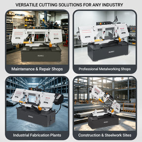 Metal Cutting Band Saw, 10" Round / 18"x5" Rectangular Capacity, 2HP 1.5kW Motor, 4-Speed (35-114 MPM), Horizontal Bandsaw with 0-45° Swivel, Hydraulic Downfeed, 230V 1PH 60Hz, Industrial Grade for Steel, Aluminum & Alloys BS-1018B