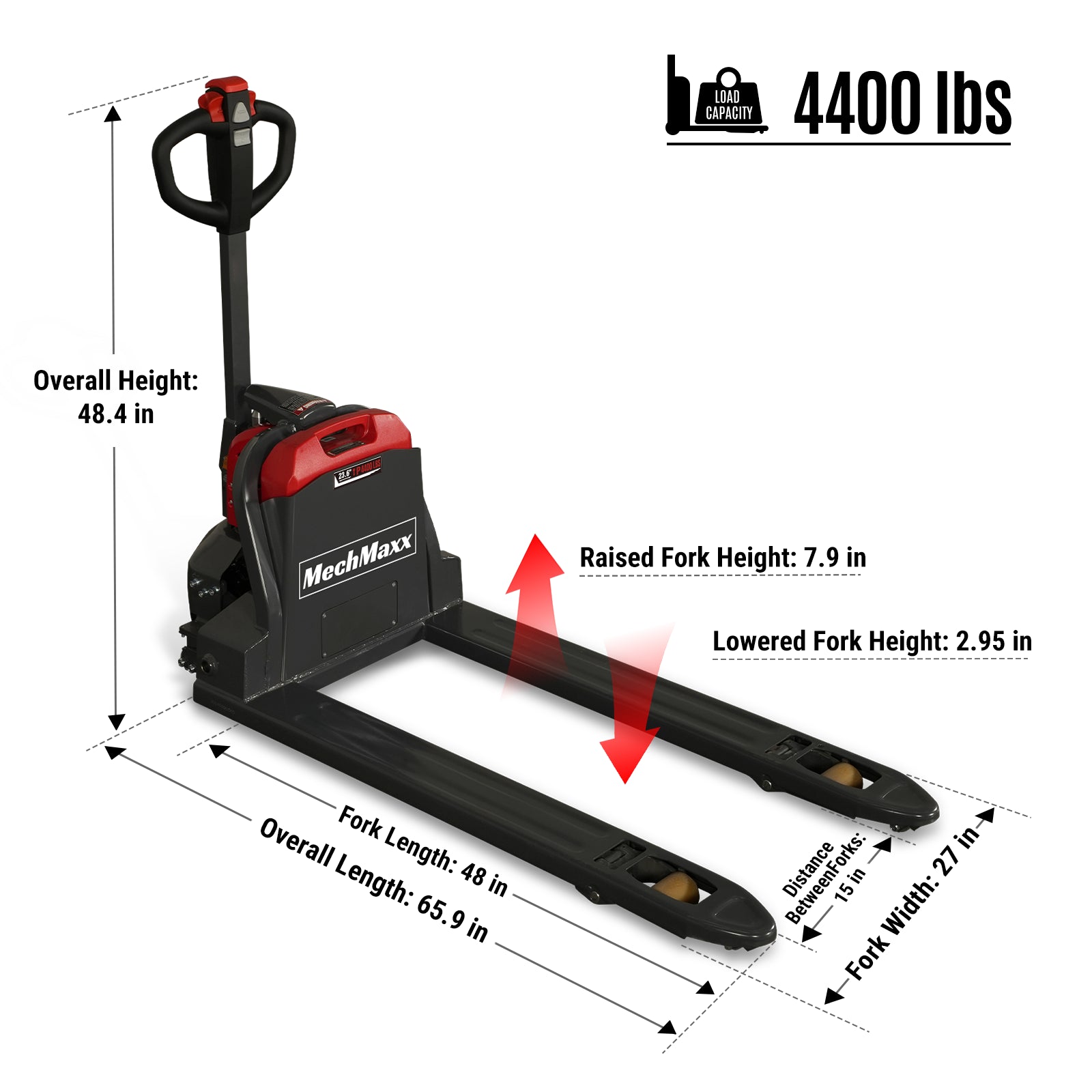 4400lbs Capacity Lithium Full Electric Pallet Jack Truck 48'' x 27'' Fork, LPT44