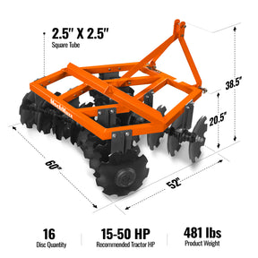 60" Tractor Notched Disc Harrow Disc Plow 3 Point Hitch, DH60