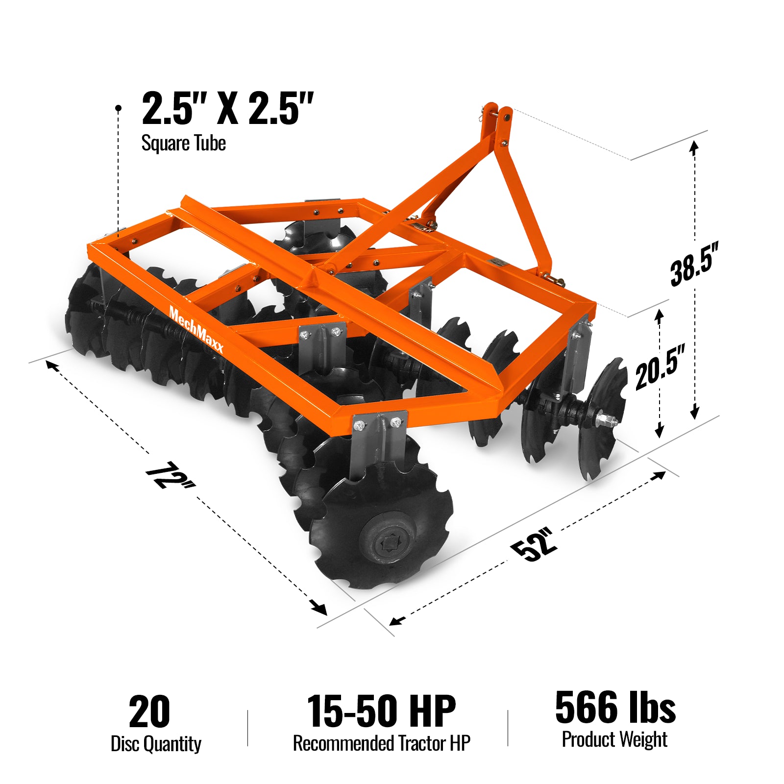 72" Tractor Notched Disc Harrow Disc Plow 3 Point Hitch, DH72