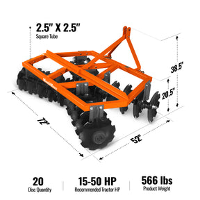 72" Tractor Notched Disc Harrow Disc Plow 3 Point Hitch, DH72