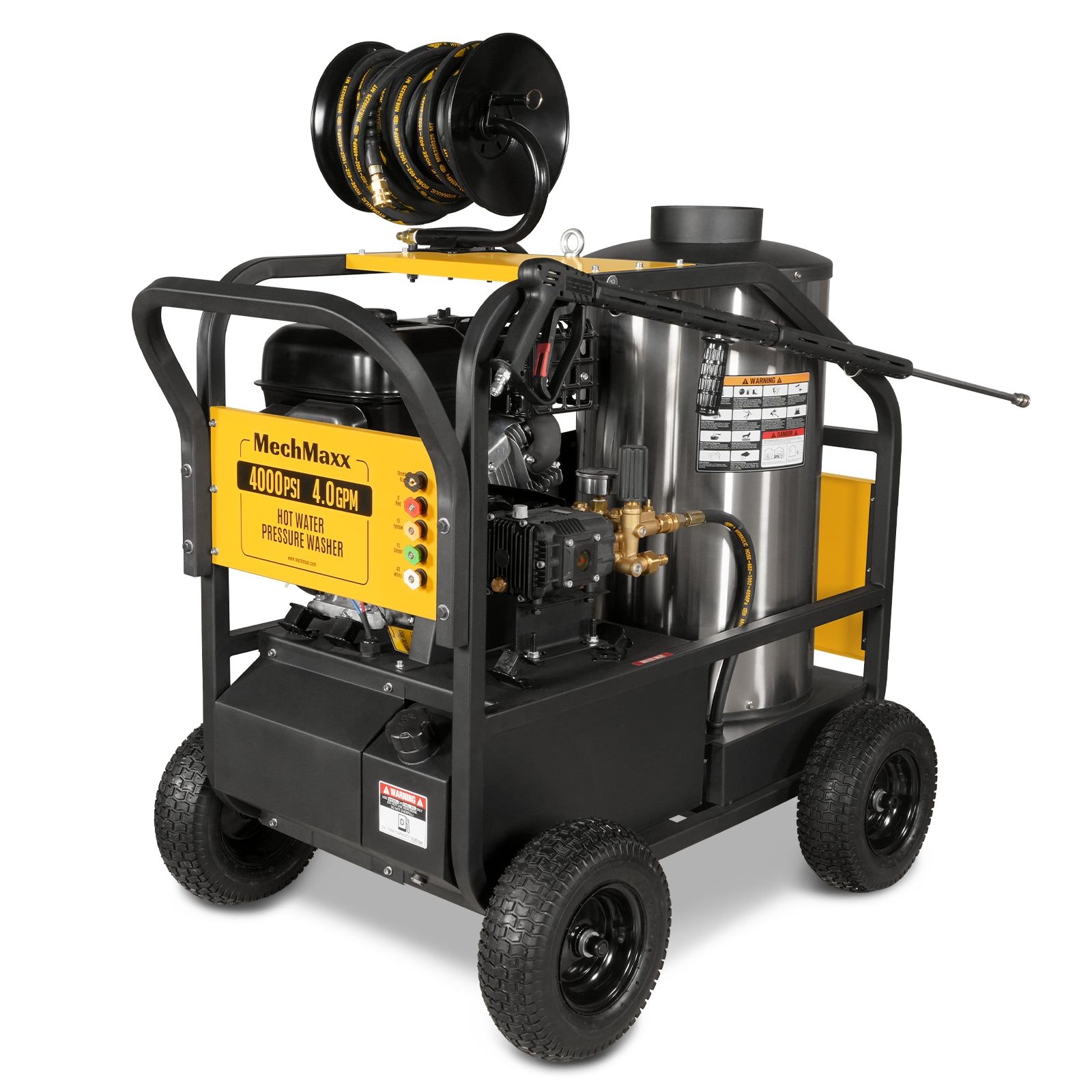4000 PSI 4 GPM 15 HP ZONSEN E-Start Gas Engine Hot Water Pressure Washer with Hose Reel, HPW40D