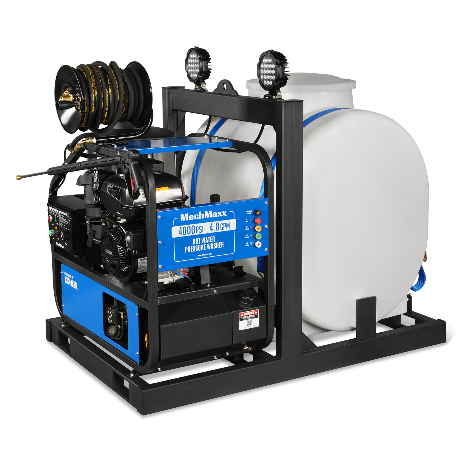 4000 PSI 4 GPM KOHLER E-Start Engine Hot Water Pressure Washer Skid Mounted with 175 Gal Tank, HPW40KT
