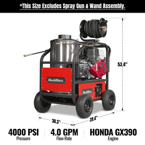 4000 PSI 4 GPM HONDA E-Start Engine Hot Water Pressure Washer with Hose Reel, HPW40H