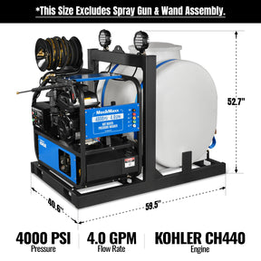 4000 PSI 4 GPM KOHLER E-Start Engine Hot Water Pressure Washer Skid Mounted with 175 Gal Tank, HPW40KT