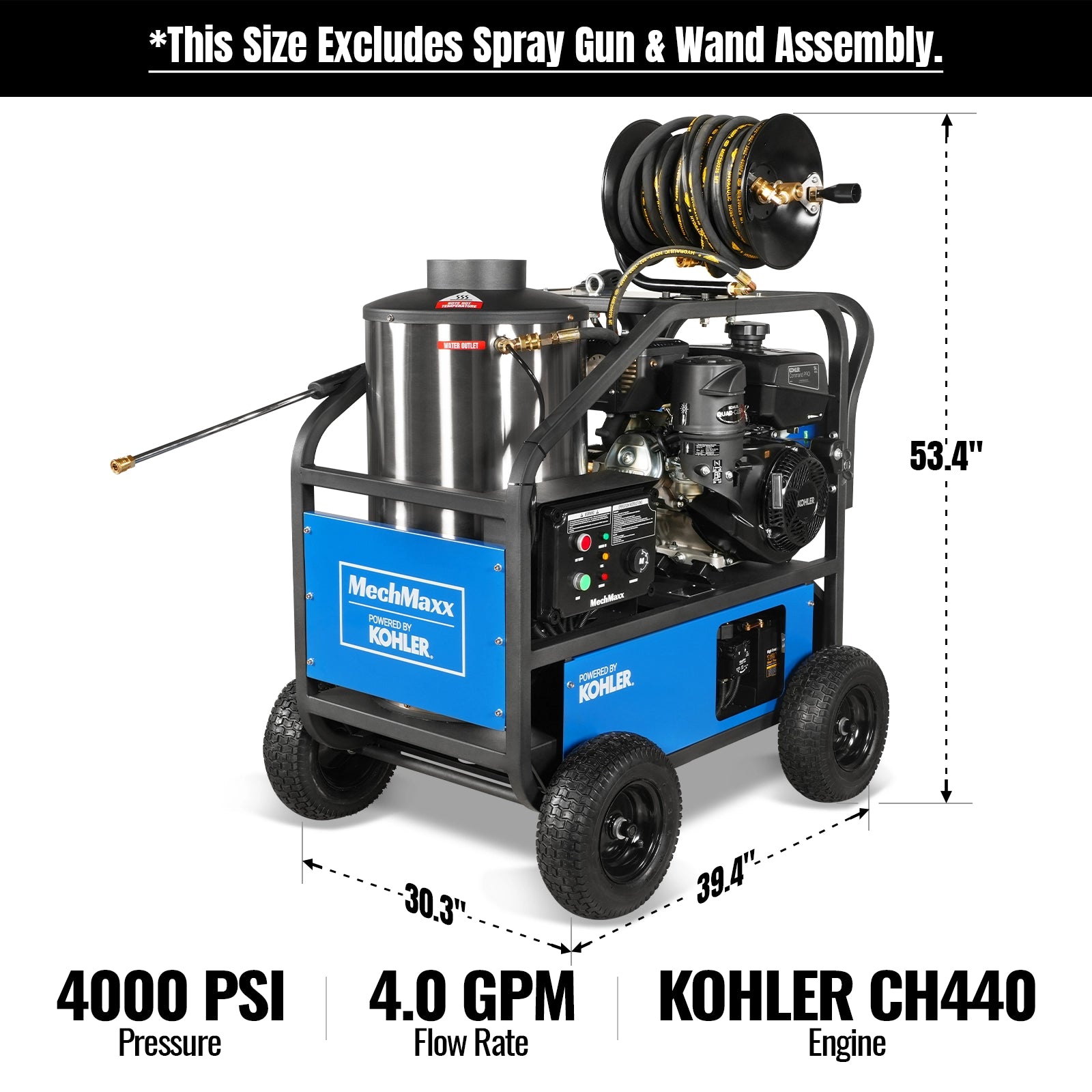 4000 PSI 4 GPM KOHLER E-Start Engine Hot Water Pressure Washer with Hose Reel, HPW40K