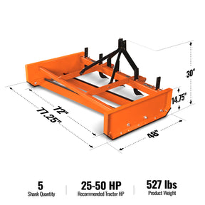 72" Heavy Duty Land Leveler Land Plane Scraper Grader with Shanks 3 Point Hitch, LP72