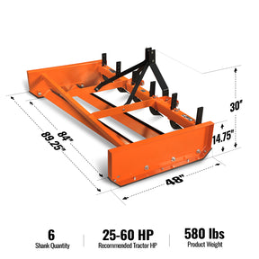 84" Heavy Duty Land Leveler Land Plane Scraper Grader with Shanks 3 Point Hitch, LP84