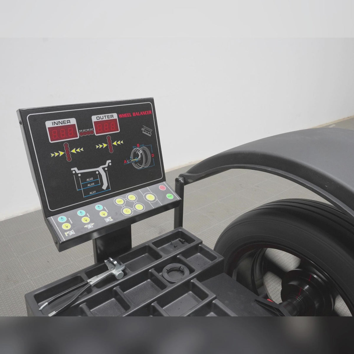 10-24" Rim Wheel Balancer Car Tire Balancing Machine 40 mm Shaft with Foot Pedal Brake,  Laser Guided and LED Illuminator,  WB857