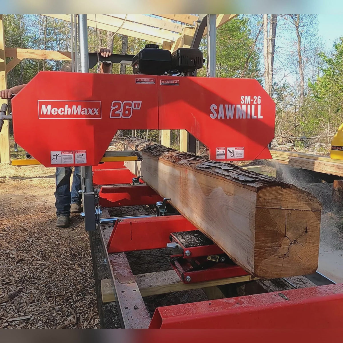26" Portable Sawmill,  420cc 15HP E-Start Gasoline Engine,  20" Board  Width,  13' Track Length ,  SM-26