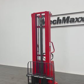 3300lbs Semi-Electric Straddle Stacker, 118" Lift, Adjustable Legs & Forks, S33-118S