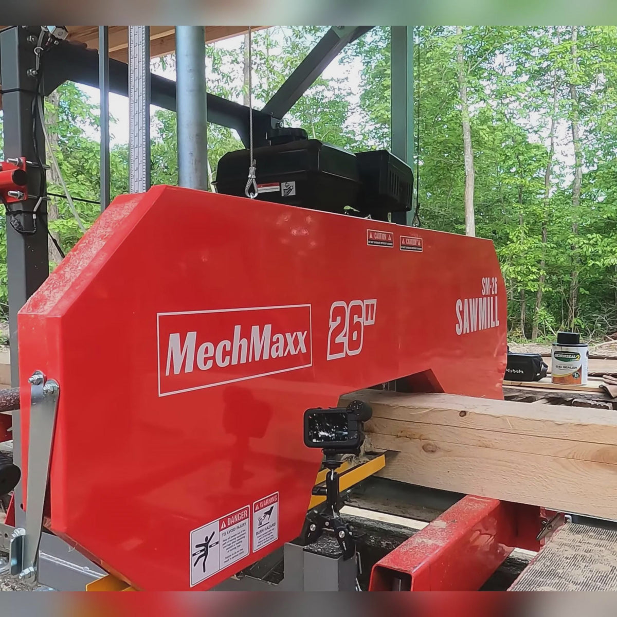 26" Portable Sawmill (5x Blades Included),  459cc 15HP E-Start Gasoline Engine,  20" Board Width,  20' Track Length (13' Track Length + 6.4' Track Extension Included) ,  SM-26