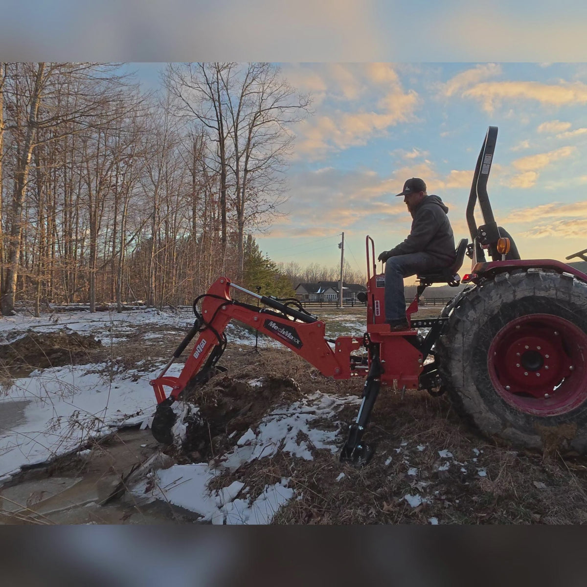 8' Tractor Backhoe Attachment with Mechanical Thumb,  15" Bucket,  ISO/SAE Switchable Controls,  Self-Contained Hydraulic System,  3 Point Hitch Cat.1 & 2,  20-100 HP,  BH760M