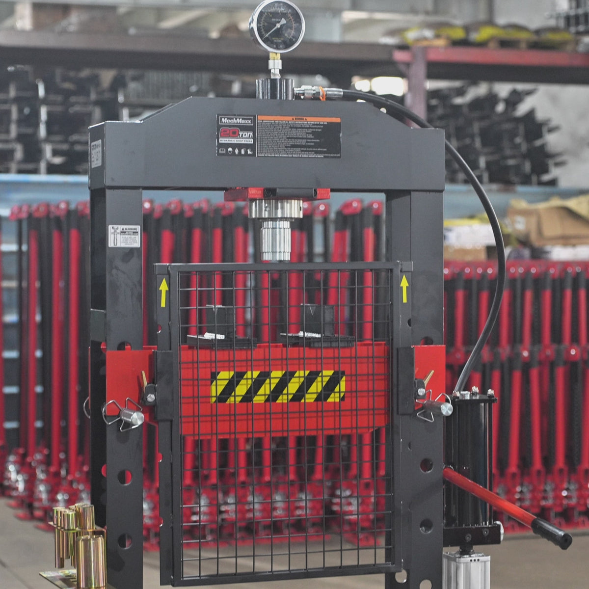 20 Ton H-Frame Air/Hydraulic Shop Press with Press Pin Kit, Fully Welded Steel Frame, Safety Guard, Foot Pedal Control, HSP20