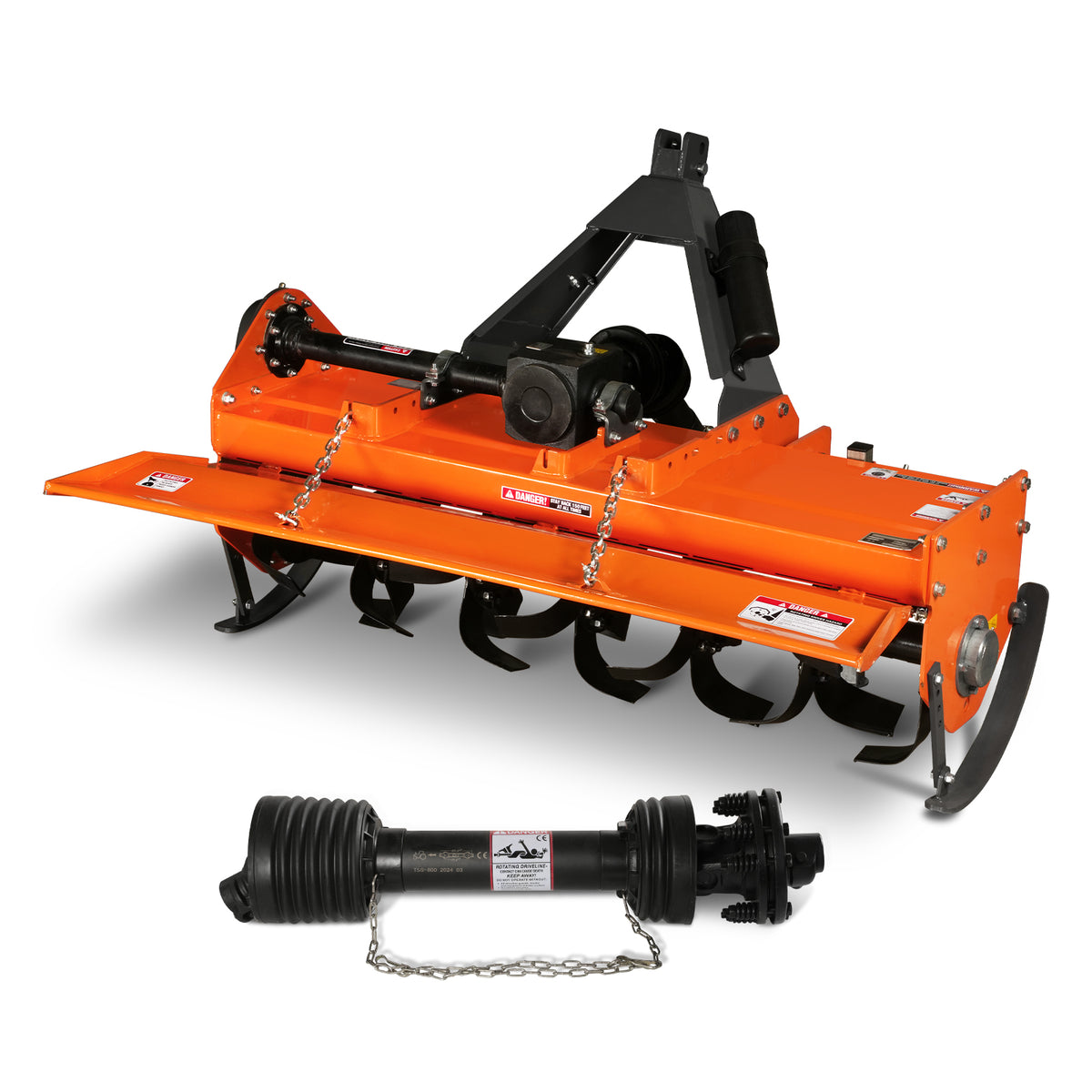 5FT 3-Point Gear Drive Rotary Tiller, 25-45HP Tractor, PTO Shaft Included (with Slip Clutch), Cat. 1 &2 Hookup