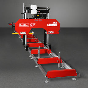 26" Portable Sawmill (5x Blades Included),  KOHLER CH440 429cc E-Start Gasoline Engine,  20" Board Width,  20' Track Length (13' Track Length + 6.4' Track Extension Included) ,  SM-26