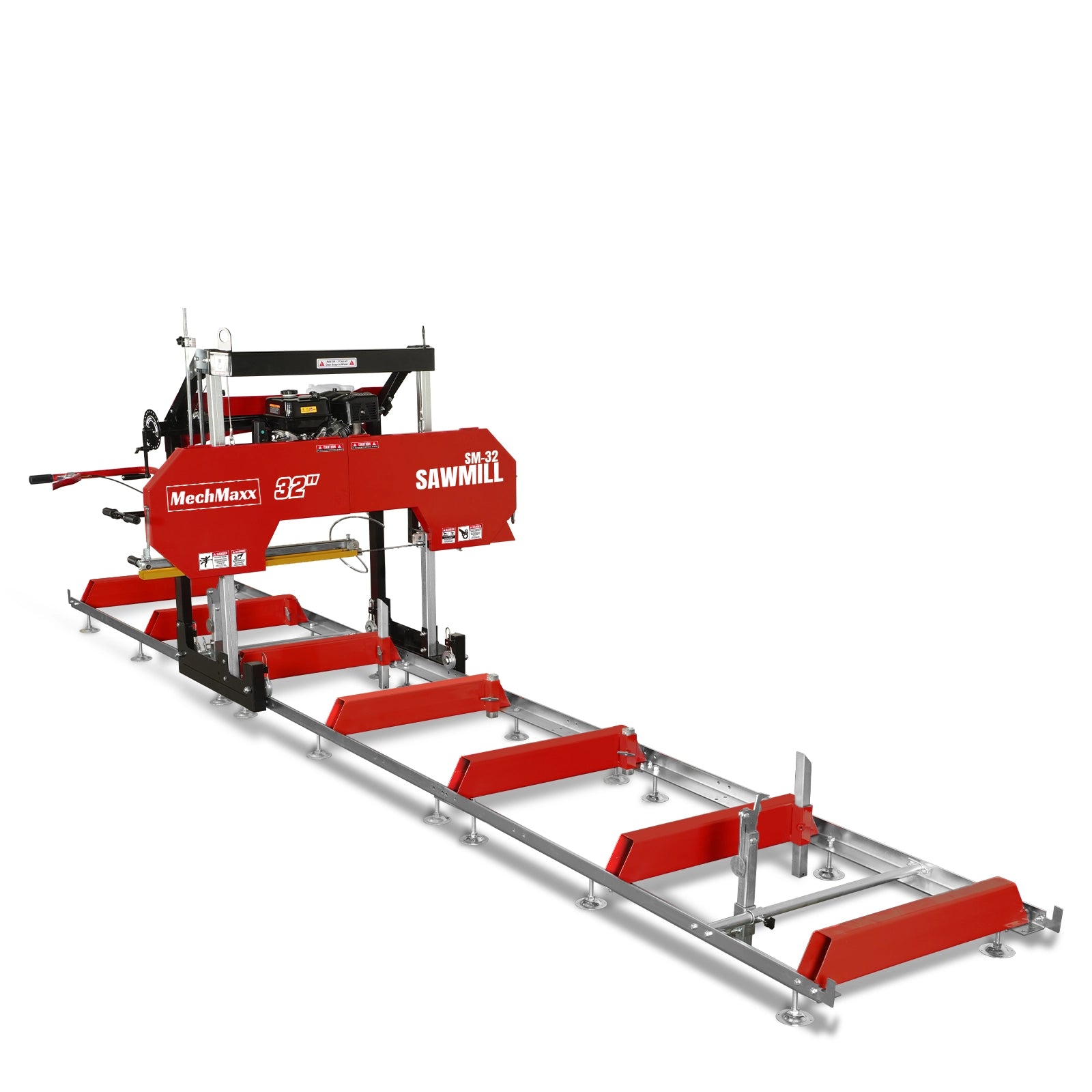 32" Portable Sawmill (5 x Blades Included), 459cc 15HP E-Start Gasoline Engine, 26.5" Board Width, 20' Track Length (13' Track Length + 6.4' Track Extension Included) , SM-32