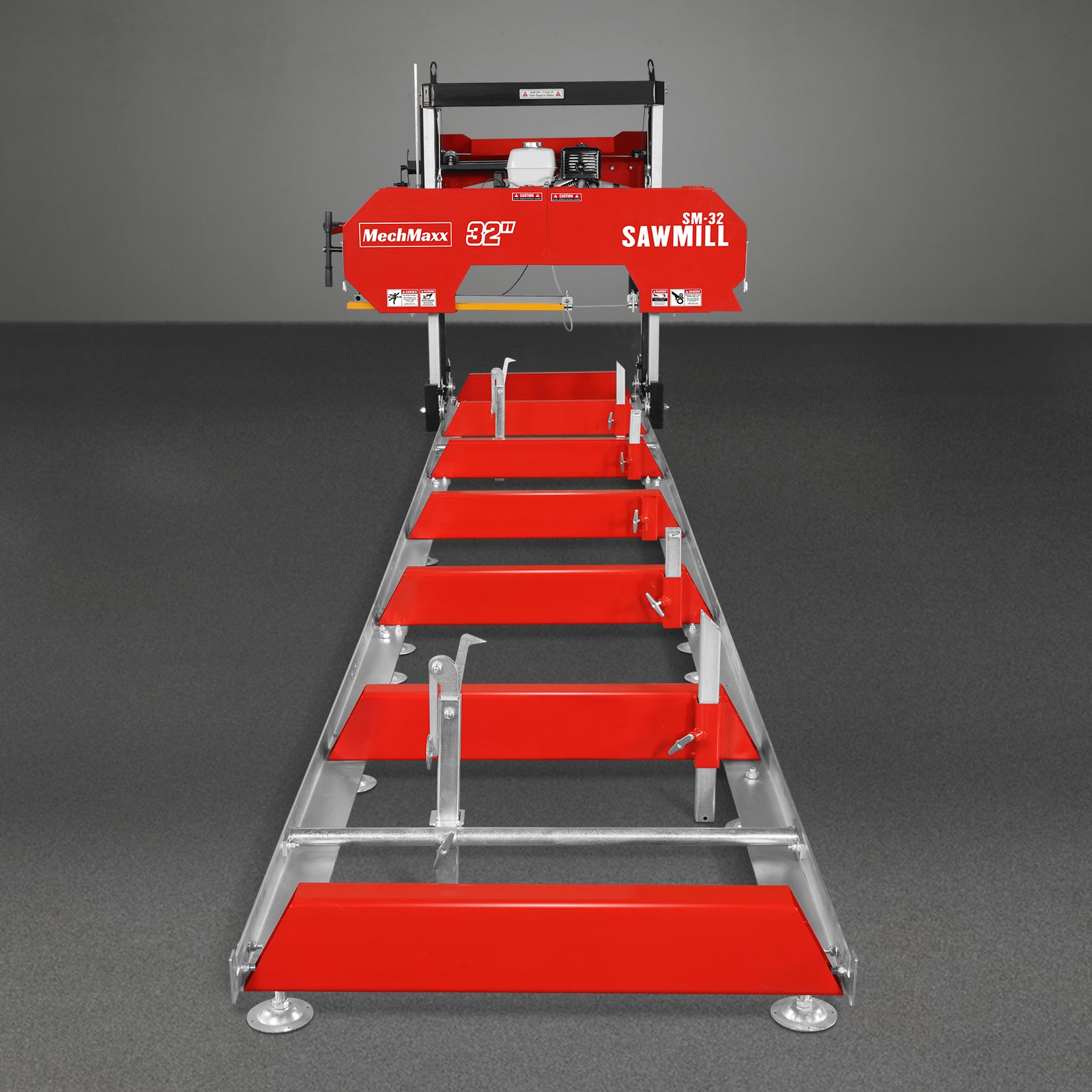 32" Portable Sawmill (5 x Blades Included), HONDA GX390 389cc E-Start Gasoline Engine, 26.5" Board Width, 20' Track Length (13' Track Length + 6.4' Track Extension Included) , SM-32