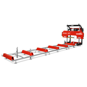 32" Portable Sawmill (5 x Blades Included), HONDA GX390 389cc E-Start Gasoline Engine, 26.5" Board Width, 20' Track Length (13' Track Length + 6.4' Track Extension Included) , SM-32
