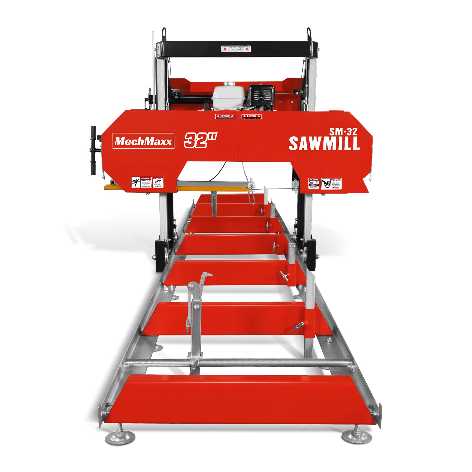 32" Portable Sawmill (5 x Blades Included), HONDA GX390 389cc E-Start Gasoline Engine, 26.5" Board Width, 20' Track Length (13' Track Length + 6.4' Track Extension Included) , SM-32