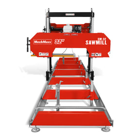 32" Portable Sawmill (5 x Blades Included), HONDA GX390 389cc E-Start Gasoline Engine, 26.5" Board Width, 20' Track Length (13' Track Length + 6.4' Track Extension Included) , SM-32
