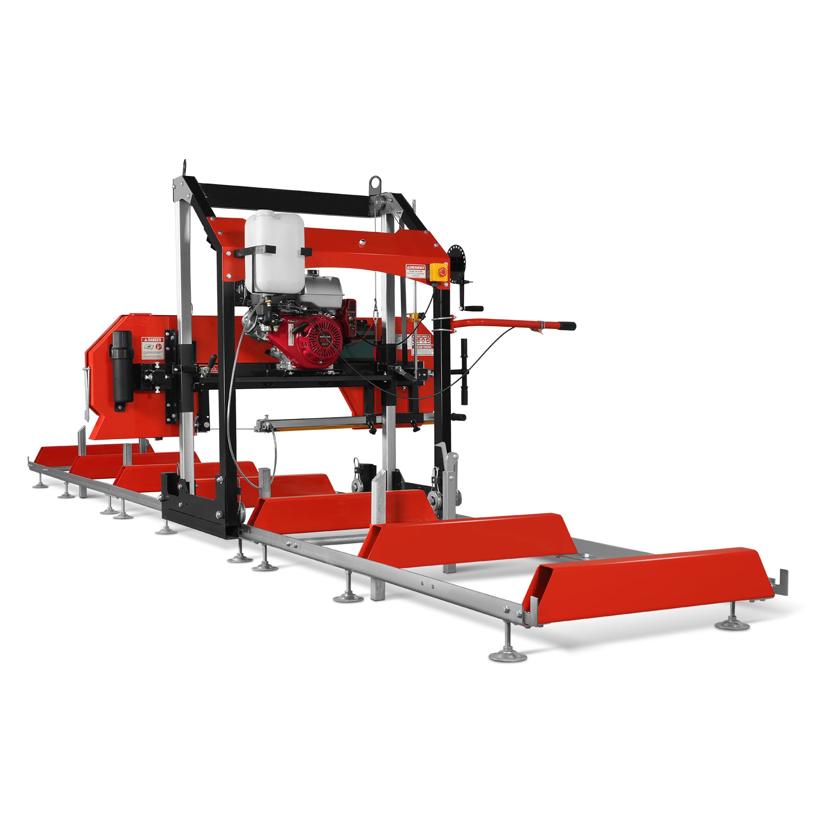 32" Portable Sawmill (5 x Blades Included), HONDA GX390 389cc E-Start Gasoline Engine, 26.5" Board Width, 20' Track Length (13' Track Length + 6.4' Track Extension Included) , SM-32