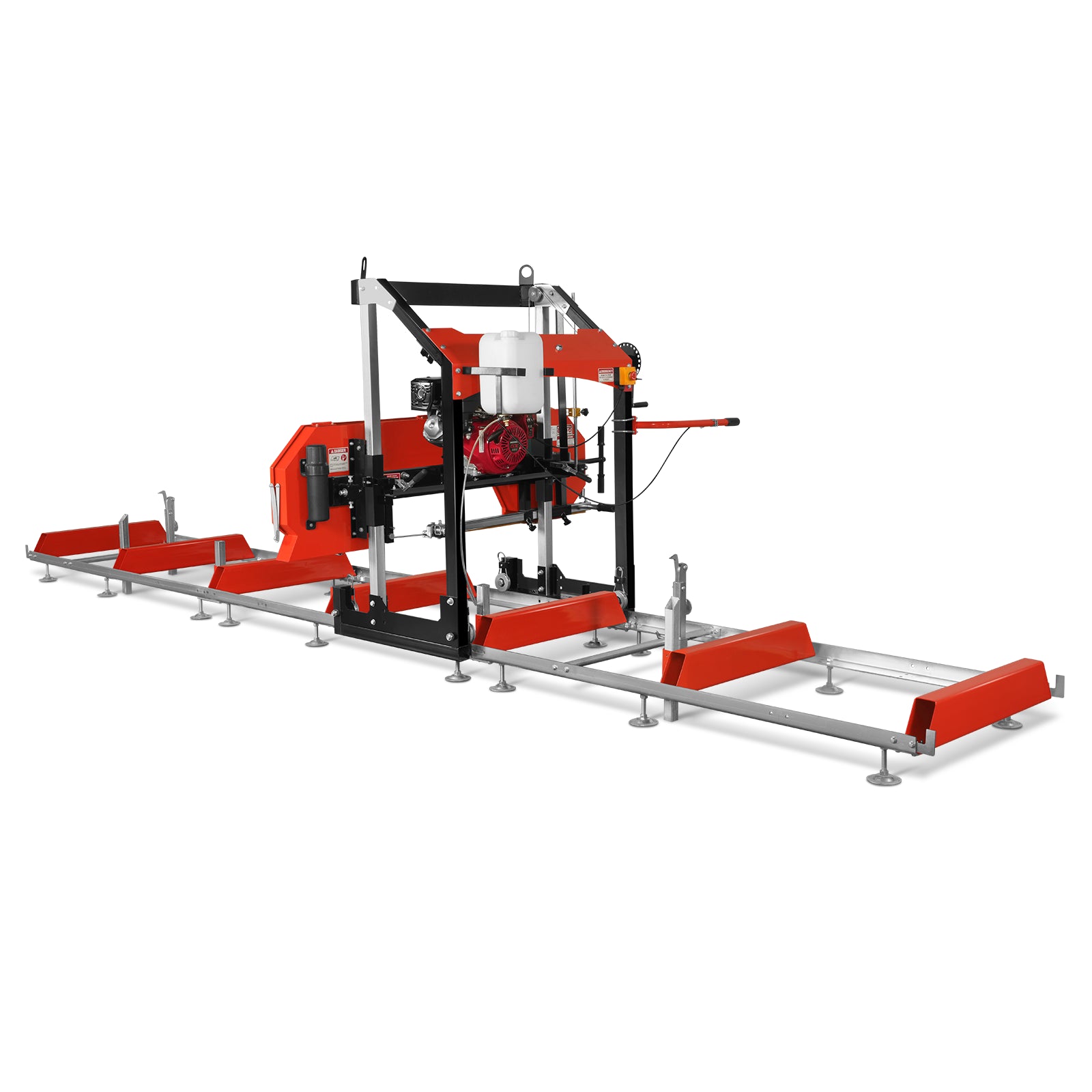 32" Portable Sawmill (5 x Blades Included), HONDA GX390 389cc E-Start Gasoline Engine, 26.5" Board Width, 20' Track Length (13' Track Length + 6.4' Track Extension Included) , SM-32