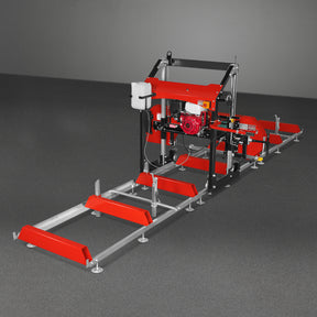 32" Portable Sawmill (5 x Blades Included), HONDA GX390 389cc E-Start Gasoline Engine, 26.5" Board Width, 20' Track Length (13' Track Length + 6.4' Track Extension Included) , SM-32