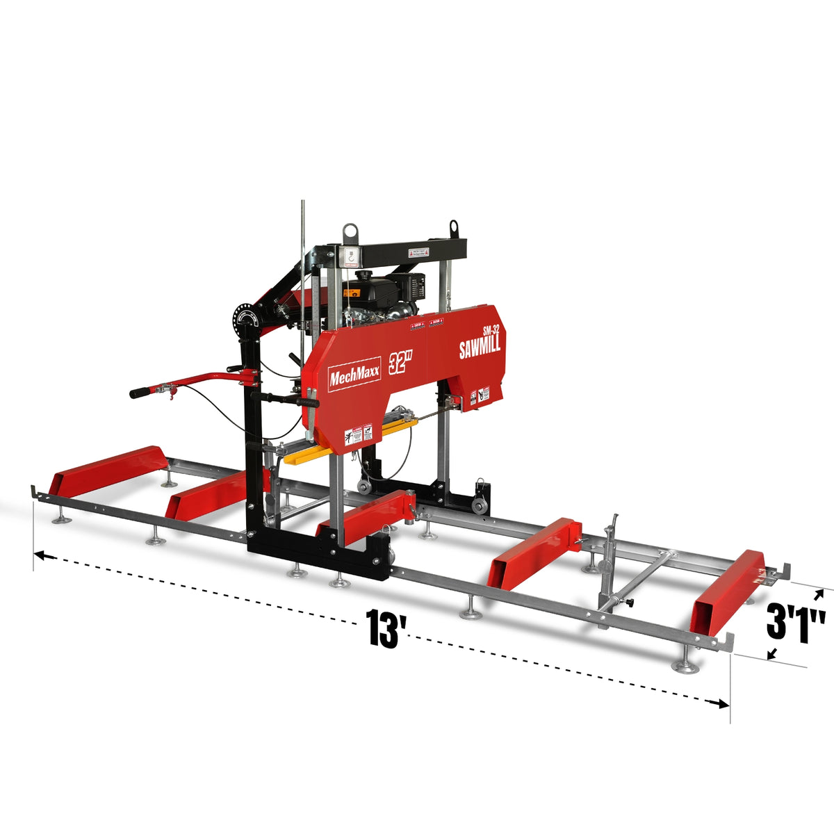 32" Portable Sawmill, KOHLER CH440 429cc E-Start Gasoline Engine, 26.5" Board Width, 13' Track Length , SM-32