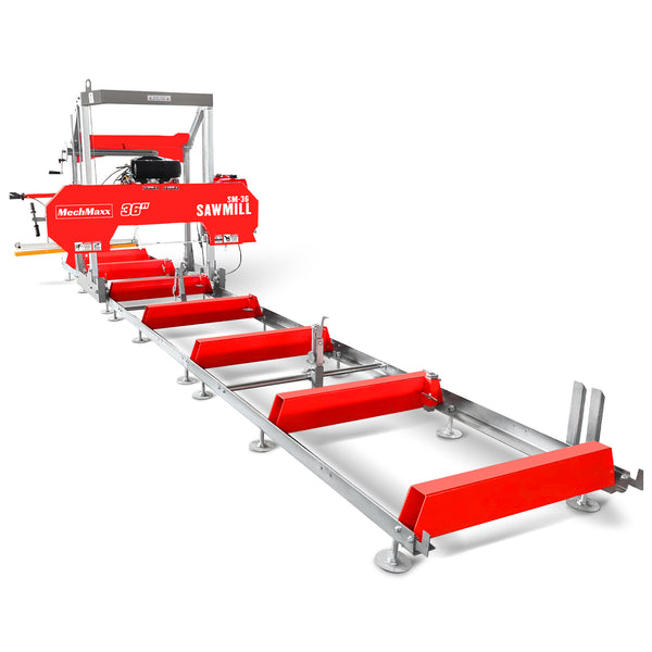 36" Portable Sawmill （10 x Blades Included), 25HP 750cc E-Start Gas Engine, 32" Track Width, 13' Track Length; Model: SM-36