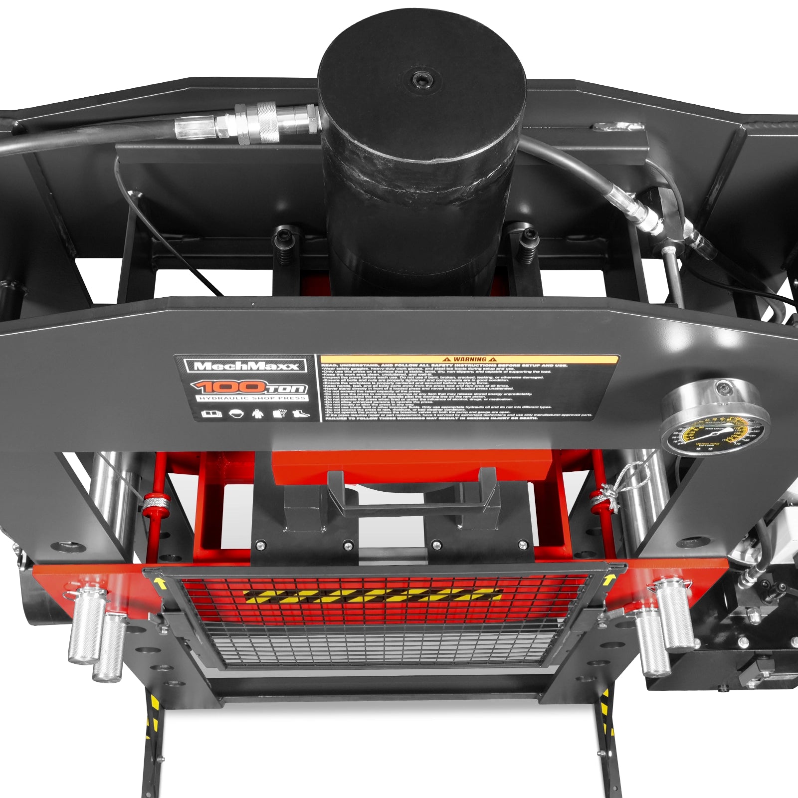 100 Ton H-Frame Electric Hydraulic Shop Press with Hand Winch,  110V Motor,  Fully Welded Steel Frame,  Safety Guard,  Foot Pedal Control,  HSP100E