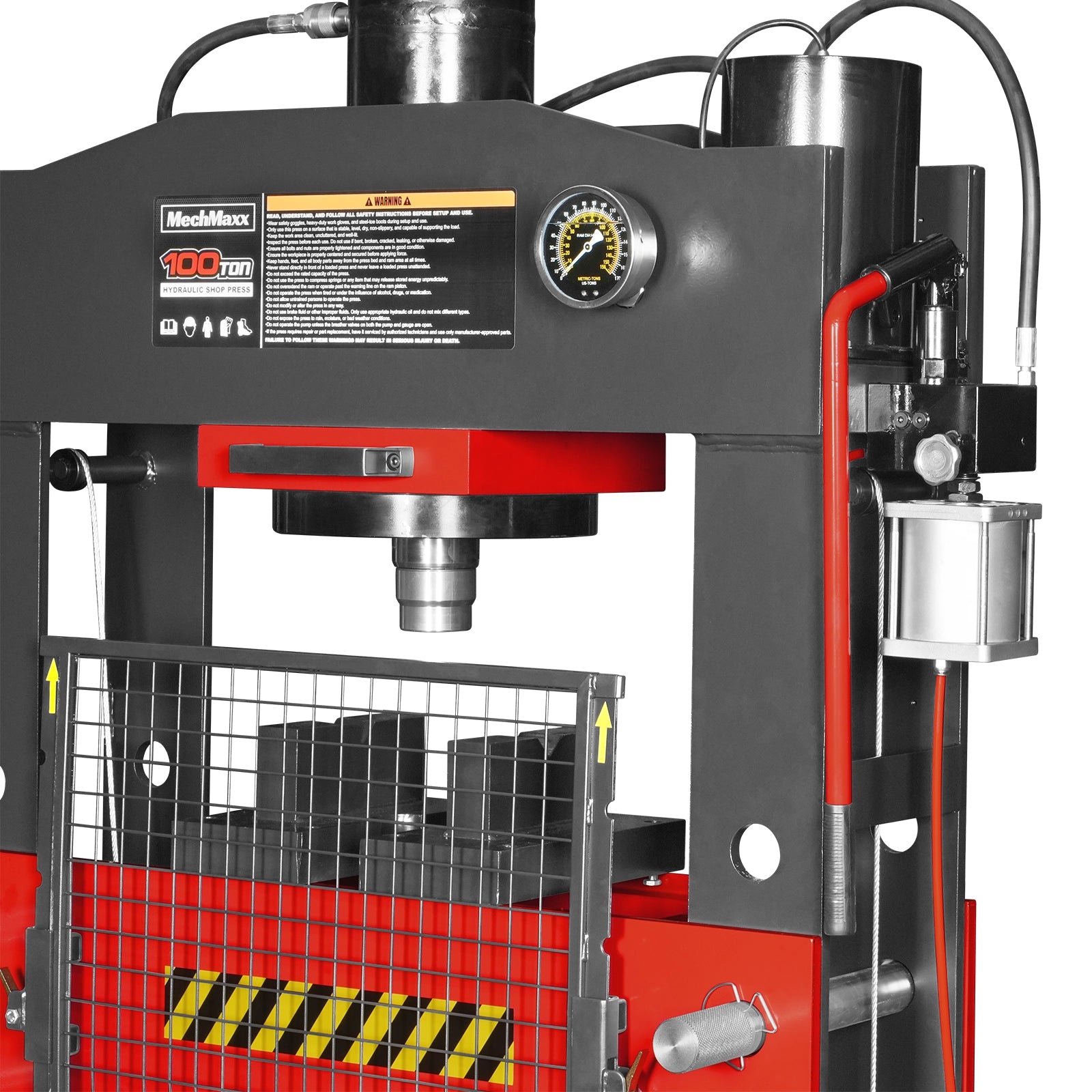 100 Ton H-Frame Air/Hydraulic Shop Press with Hand Winch,  Fully Welded Steel Frame,  Safety Guard,  Foot Pedal Control,  HSP100