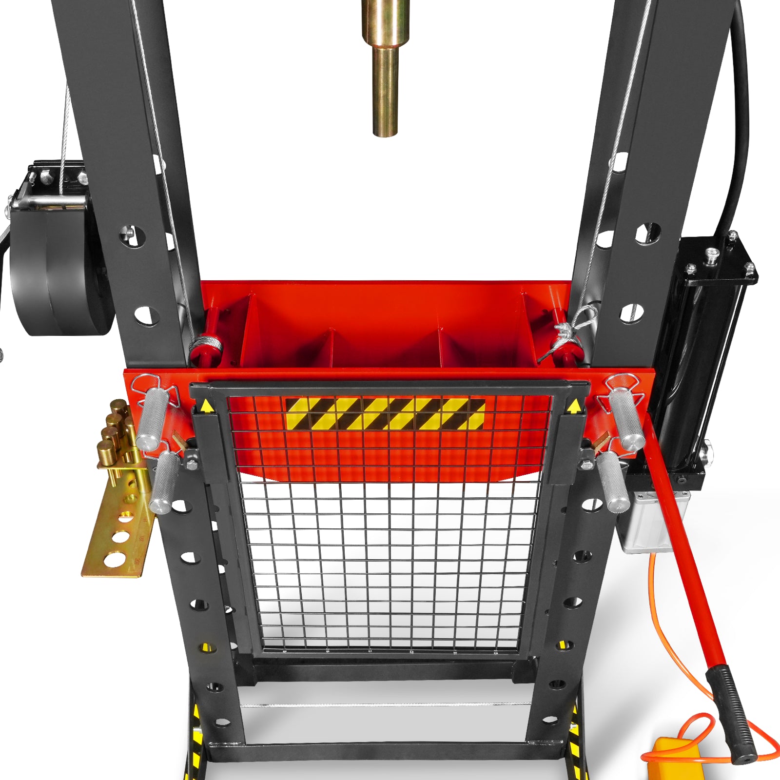30 Ton H-Frame Air/Hydraulic Shop Press with Hand Winch & Press Pin Kit,  Fully Welded Steel Frame,  Safety Guard,  Foot Pedal Control,  HSP30