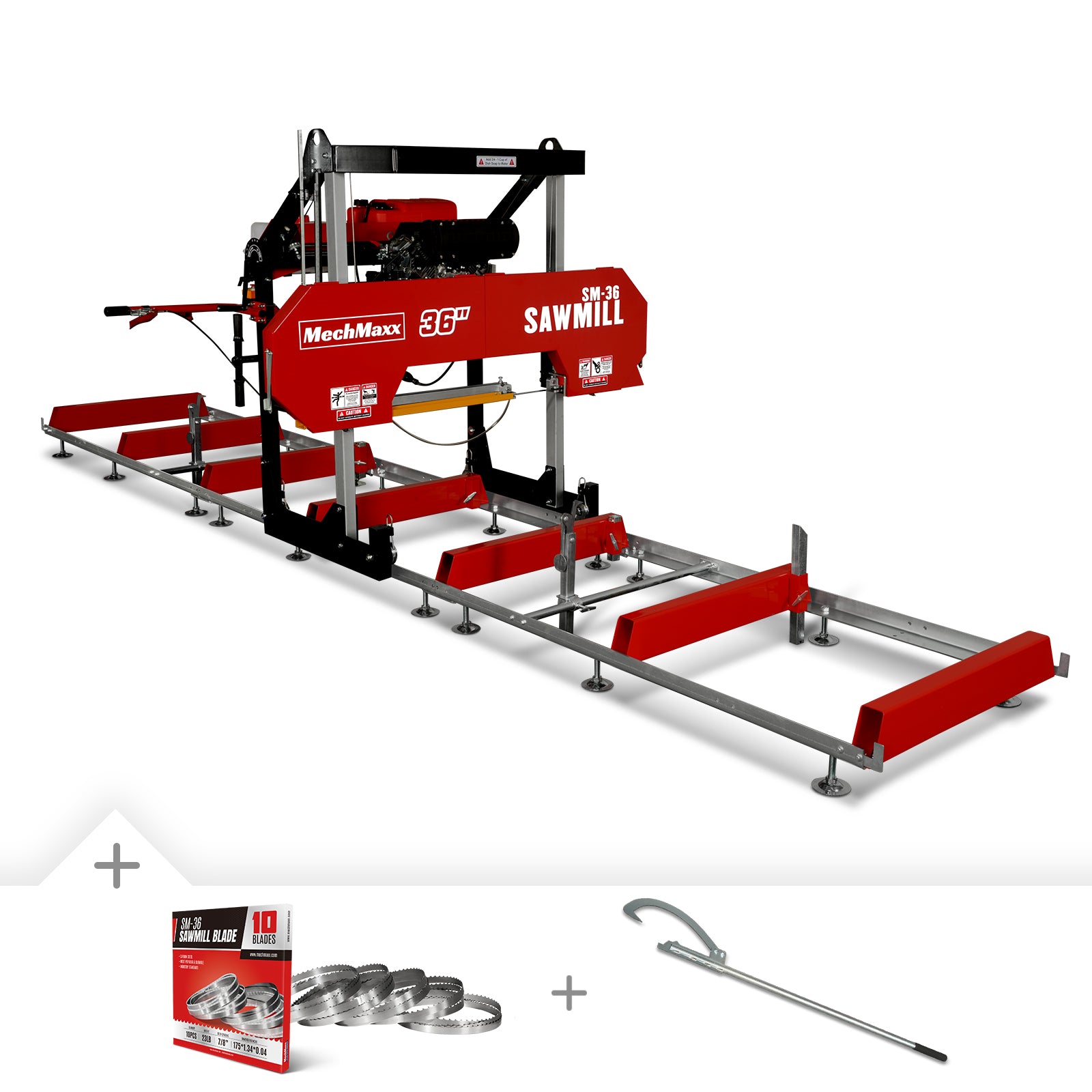 36" Portable Sawmill, 25HP 750cc ZONSEN V-Twin Engine, 32" Board Width, 20' Track Length, (10 x Blades Included), SM36