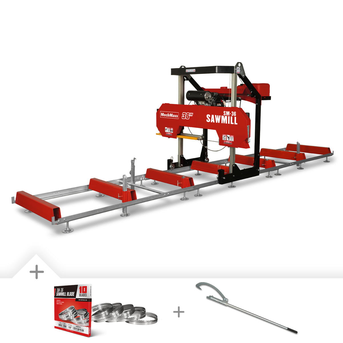 36" Portable Sawmill, 25HP HONDA GX690 V-Twin Engine, 32" Board Width, 20' Track Length, (10 x Blades Included), SM36