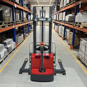 3300lbs Electric Straddle Stacker, 118" Lift, Adjustable Legs & Forks, F33-118SLA