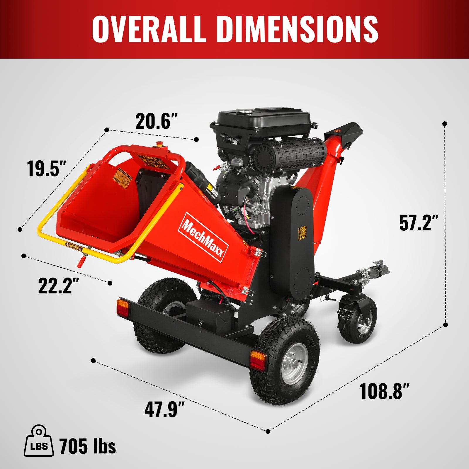 8 inch ZONSEN E-Start 1000cc 35hp Gas Powered 4 - Wheel Drum Wood Chipper with Taillight , B200