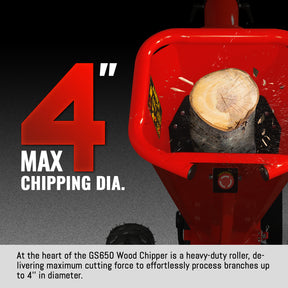 4 Inch Chipper 4 inch Gas Engine Powered Wood Chipper with Towbar; Model GS650