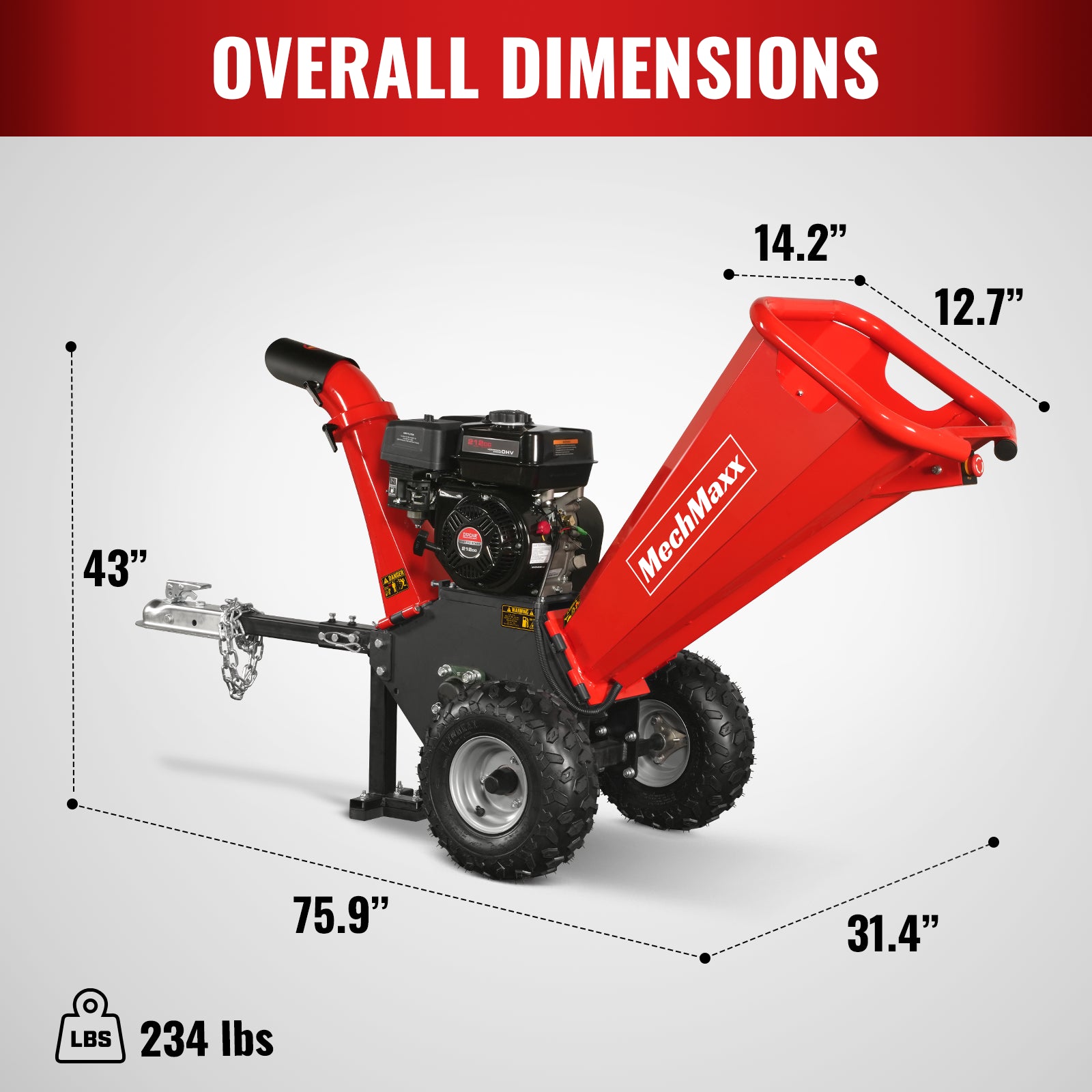4 Inch Chipper 4 inch Gas Engine Powered Wood Chipper with Towbar; Model GS650