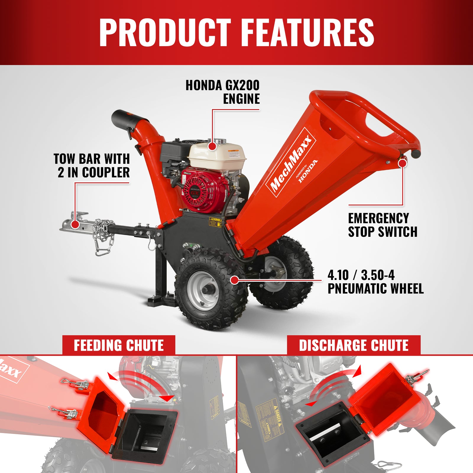 HONDA GX200 Gasoline Engine Powered 4 inch Wood Chipper, GS650