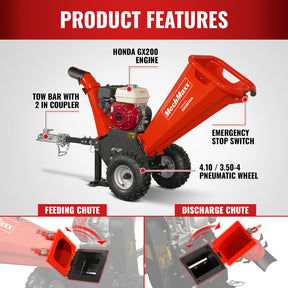 HONDA GX200 Gasoline Engine Powered 4 inch Wood Chipper, GS650