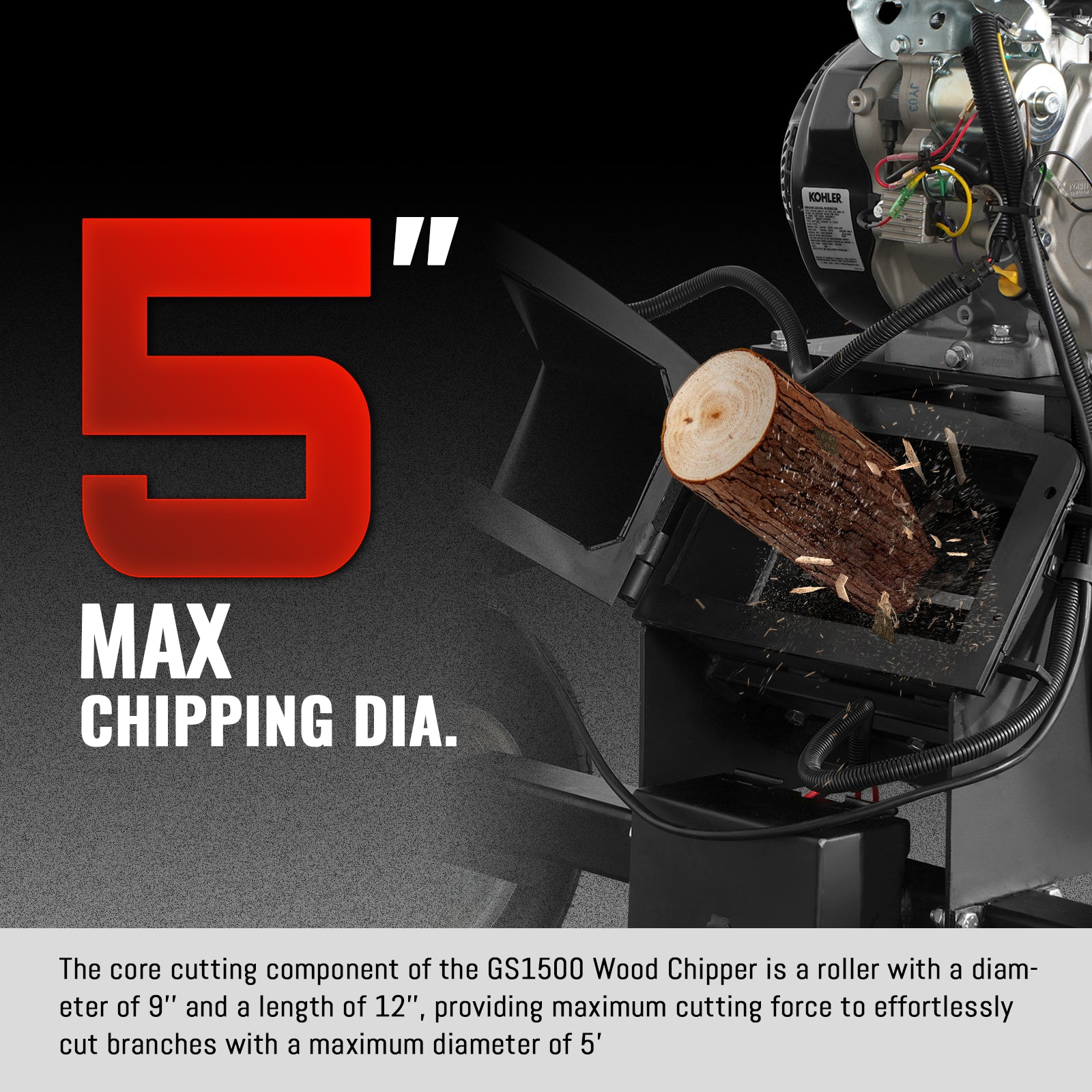 5 inch E-start KOHLER 429cc Gasoline Engine Powered Wood Chipper, GS1500