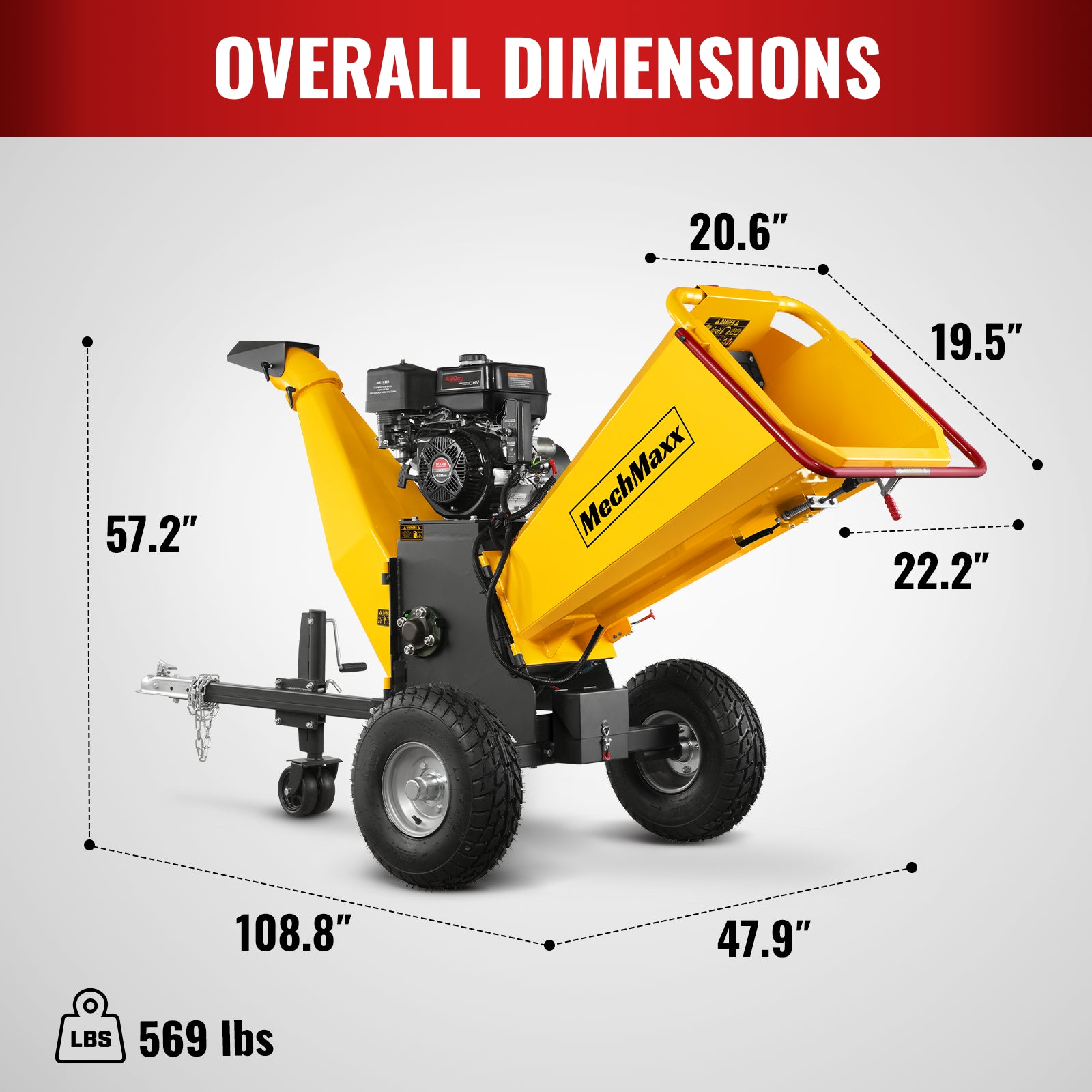 6 inch E-start DUCAR 420cc 15hp Gasoline Engine Powered Drum Wood Chipper, P4206