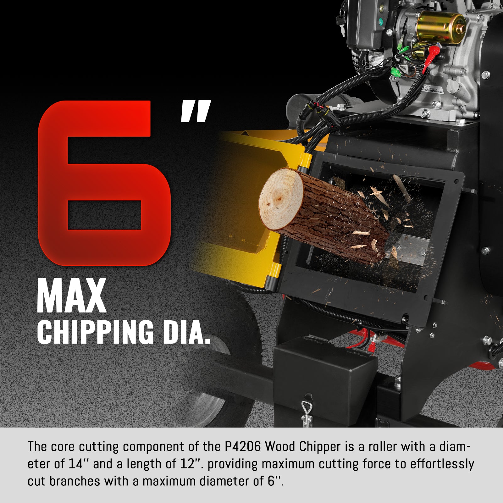 6 inch E-start DUCAR 420cc 15hp Gasoline Engine Powered Drum Wood Chipper, P4206