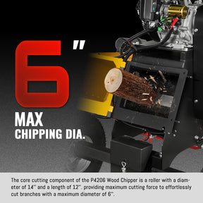 6 inch E-start DUCAR 420cc 15hp Gasoline Engine Powered Drum Wood Chipper, P4206