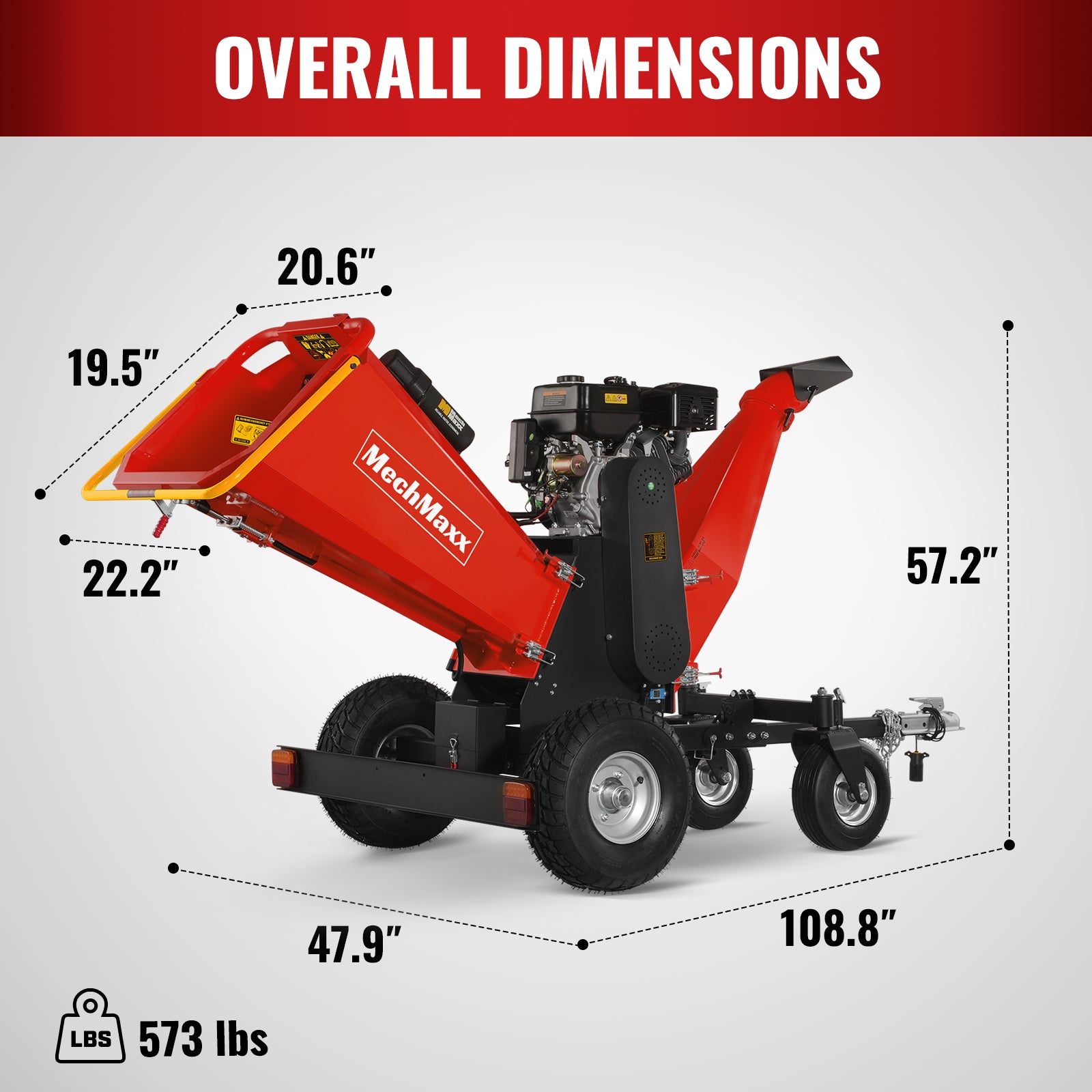 6 inch ZONSEN E-Start 459cc 15hp Gas Powered 4 - Wheel Drum Wood Chipper with Taillight , B150